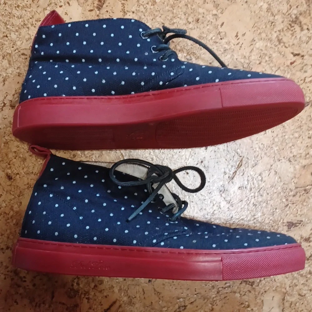 Del Toro Men's Alto Sunbrella Navy/White/Red Polka Dot Chukka Sneakers Size 9